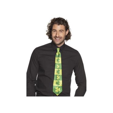 Cravate Trèfles Verts 140 cm, cravate verte à motifs trèfles pour Saint-Patrick | jourdefete.com