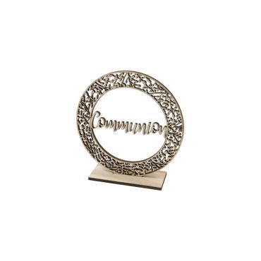 Centre de table rond gravé Communion en bois | jourdefete.com