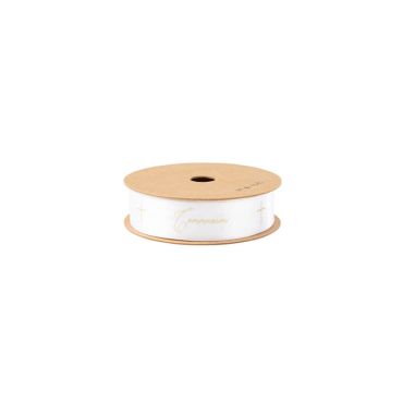 Ruban en Satin " Communion " - Blanc et Or