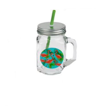 chope en verre avec couvercle et paille de flamant rose | jourdefete.com