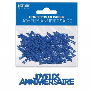 Confettis en papier bleu Joyeux Anniversaire pour décoration | jourdefete.com