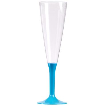 10 Flûtes à Champagne Plastique Pied Turquoise