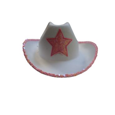 Chapeau cowgirl blanc avec étoile scintillante pour soirées à thème | jourdefete.com