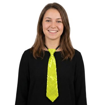 Cravate fluo jaune à sequins pour soirée festive et déguisement | jourdefete.com