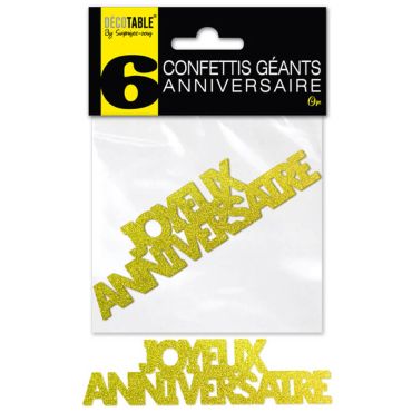 6 Confettis géants pailletés « Joyeux Anniversaire » - Doré