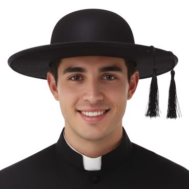Chapeau de curé noir avec pompons pour déguisement religieux | jourdefete.com Chapeau de curé noir avec pompons pour déguisement religieux | jourdefete.com
