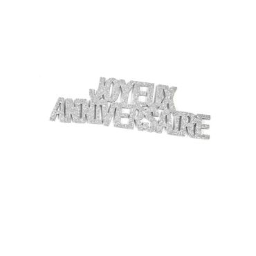 6 Autocollants "Joyeux Anniversaire" - Paillettes Argent