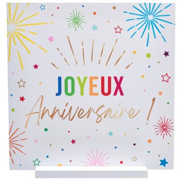 Décoration de table Joyeux Anniversaire blanche avec motifs colorés | jourdefete.com