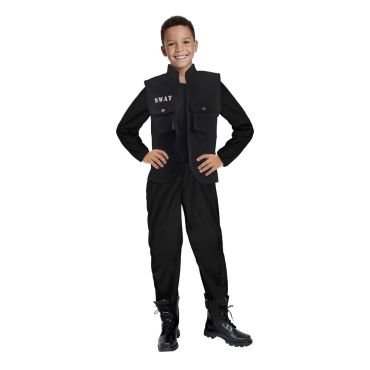 Déguisement SWAT enfant avec combinaison noire et gilet tactique | jourdefete.com