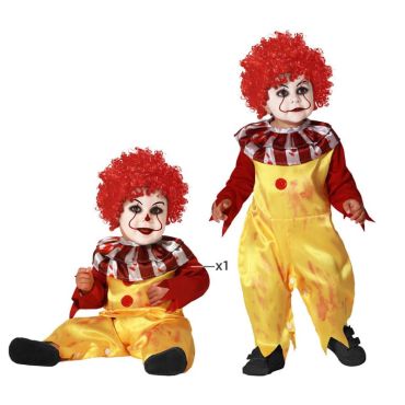 Déguisement bébé clown rouge et jaune avec maquillage effrayant | jourdefete.com