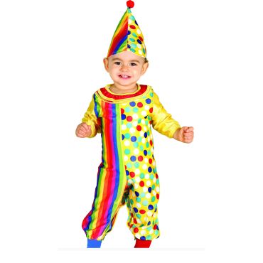 Déguisement bébé clown multicolore avec pois et rayures | jourdefete.com