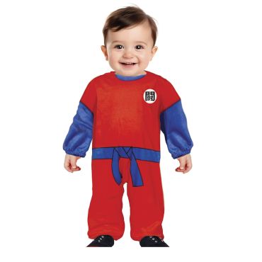 Bébé en costume de guerrier manga rouge et bleu avec symbole japonais | jourdefete.com