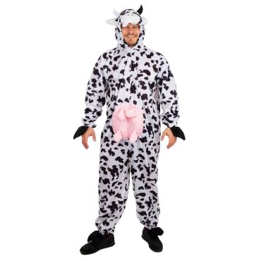 Homme portant un déguisement vache avec mamelle humoristique pour adulte | jourdefete.com