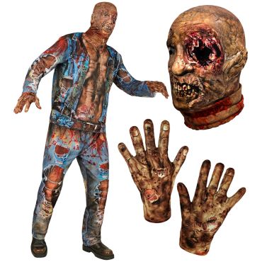 Déguisement Halloween zombie homme avec masque, gants et costume ensanglanté | jourdefete.com Déguisement Halloween zombie homme avec masque, gants et costume ensanglanté | jourdefete.com