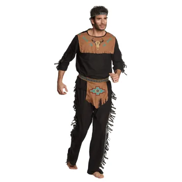 Déguisement Indien Wolf Homme avec haut à motif loup et pantalon à franges | jourdefete.com