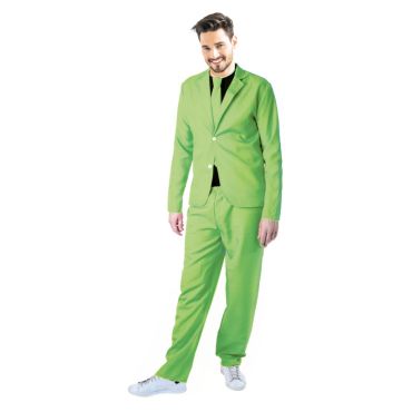Déguisement pour homme vert flashy avec le pantalon, la cravate et la veste, le tout de la même couleur pour une soirée année 80. Déguisement pour homme vert flashy avec le pantalon, la cravate et la veste, le tout de la même couleur pour une soirée année 80.