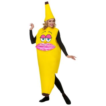 Déguisement humoristique Miss Banane avec bouche rose brillante et yeux maquillés | jourdefete.com