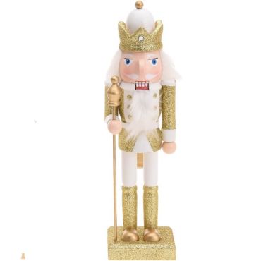 Casse-Noisette à poser - Moyen Modèle - Roi et son Sceptre - Or et Blanc