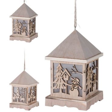 Suspension Noël - Bois - Lanterne Electrique - Modèle au Choix