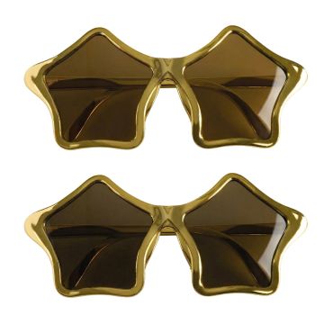 Deux paires de lunettes de soleil fantaisie avec une monture dorée en forme d'étoile et des verres foncés | jourdefete.com
