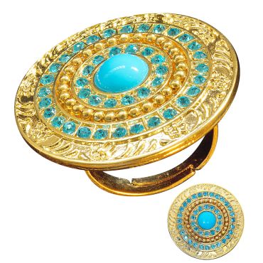 Bague dorée Cléopâtre avec pierres turquoise pour déguisement égyptien | jourdefete.com
