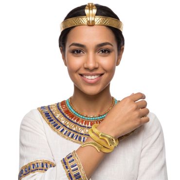 Femme portant le bracelet serpent du Nil doré égyptien avec parure de Cléopâtre | jourdefete.com Femme portant le bracelet serpent du Nil doré égyptien avec parure de Cléopâtre | jourdefete.com