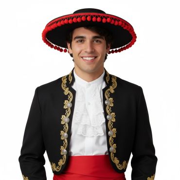 Chapeau Señor espagnol noir et rouge pour déguisement | jourdefete.com Chapeau Señor espagnol noir et rouge pour déguisement | jourdefete.com