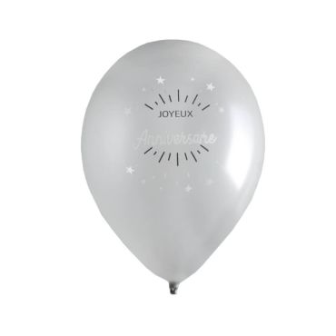 ballon joyeux anniversaire metal blanc et argent | jourdefete.com