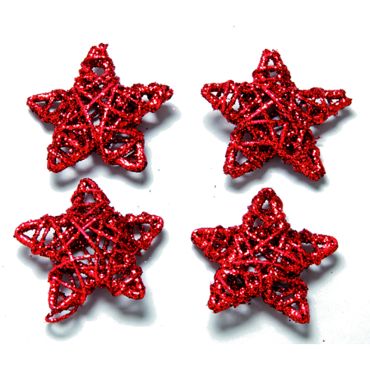 Lot de 4 étoiles en rotin rouges Lot de 4 étoiles en rotin rouges