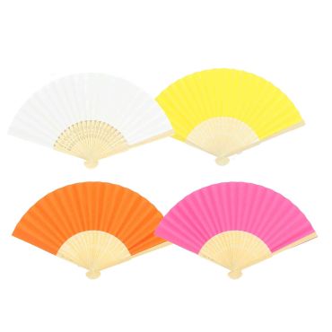 Éventails Papier et Bois Jaune, Framboise, Orange et Blanc