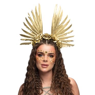Serre-tête couronne de plumes dorées avec roses pour déguisement de déesse | jourdefete.com Serre-tête couronne de plumes dorées avec roses pour déguisement de déesse | jourdefete.com