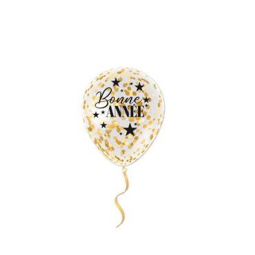 ballon transparent à confettis noir et or bonne année | jourdefete.com