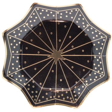 assiette en forme d octogramme etoile noire et or | jourdefete.com