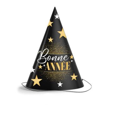 chapeau pointu bonne année collection noir et or | jourdefete.com