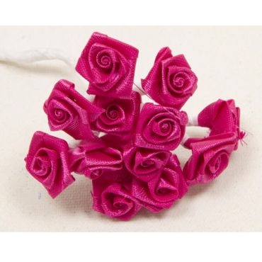 72 Mini Roses en satin sur tige - Fuchsia