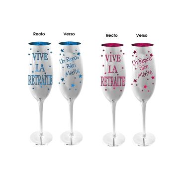 Flûte à Champagne Vive la Retraite - Bleu ou Rose