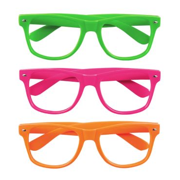 Lot de 3 paires de lunettes de fête fluo sans verres couleurs vert, rose et orange pour accessoires de déguisement | jourdefete.com