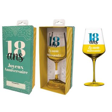 Verre à vin humoristique 18 ans en boîte cadeau | jourdefete.com