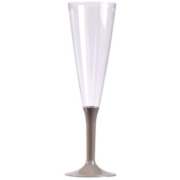10 Flûtes à Champagne Plastique Pied Gris Argent