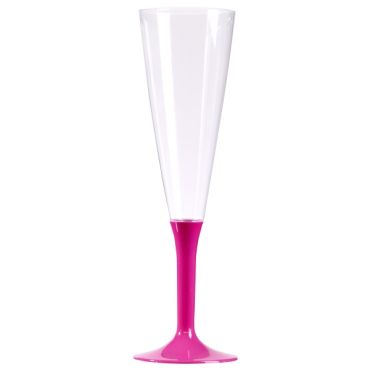 10 Flûtes à Champagne Plastique Pied Fuchsia