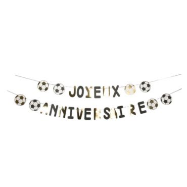 Guirlande Joyeux Anniversaire - Football - Noir, Blanc et Or