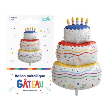 Ballon métallique géant gâteau d'anniversaire à trois étages avec bougies multicolores pour décoration enfant | jourdefete.com