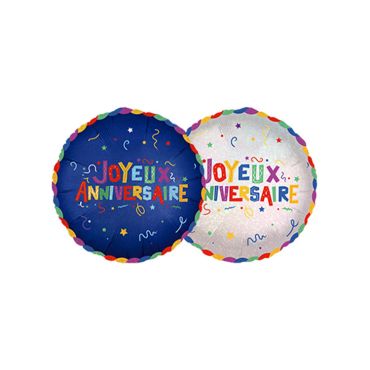 Ballon métallique rond multicolore Joyeux Anniversaire pour fête enfant | jourdefete.com