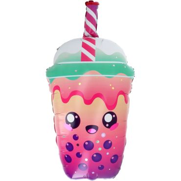 Ballon en aluminium en forme de gobelet Bubble Tea kawaii rose et violet avec visage souriant | jourdefete.com Ballon en aluminium en forme de gobelet Bubble Tea kawaii rose et violet avec visage souriant | jourdefete.com