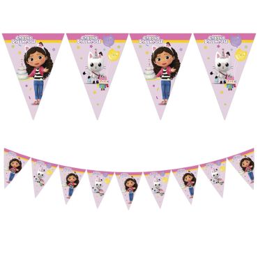 Guirlande fanions Gabby et la Maison Magique décorative rose et violette | jourdefete.com