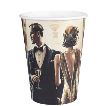 Gobelets Gatsby x10 illustrés avec un couple élégant en soirée | jourdefete.com