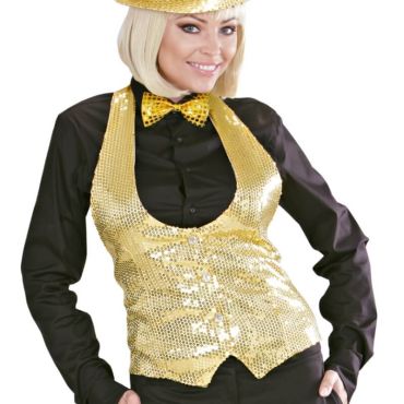 Gilet Femme a Sequins Or Taille au Choix Jour de Fete Femme Deguisement