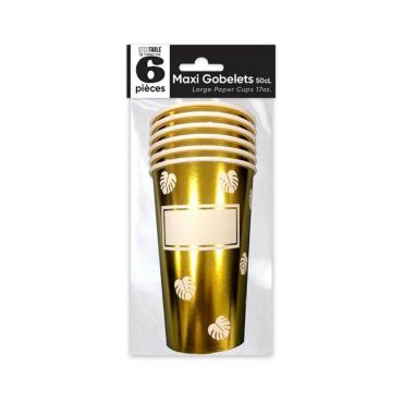 6 maxi gobelets feuilles tropicales or | jourdefete.com