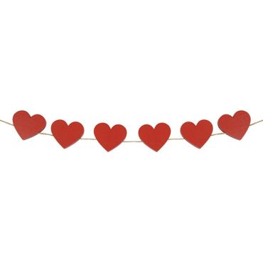 Guirlande 1,8m en bois rouge avec cœurs pour déco romantique | jourdefete.com