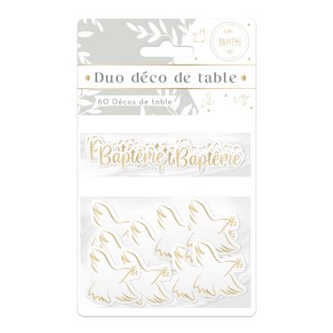 60 décos de table baptême avec inscriptions dorées et colombes | jourdefete.com